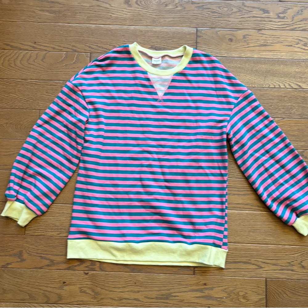 Teal and hot pink striped sweatshirt - medium
